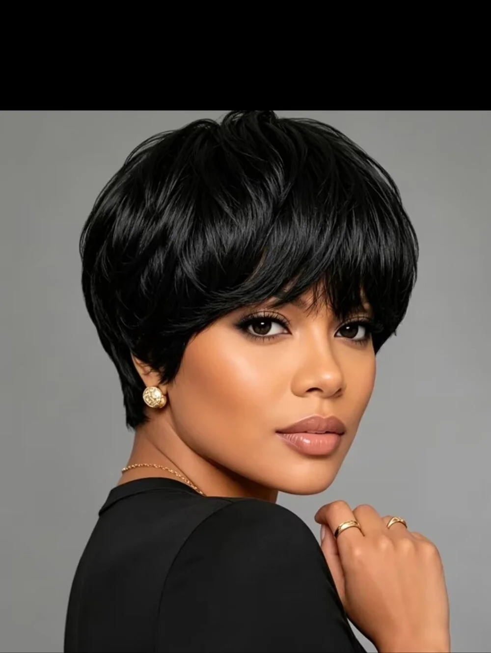 Chic Short Layered Pixie Wig in Black